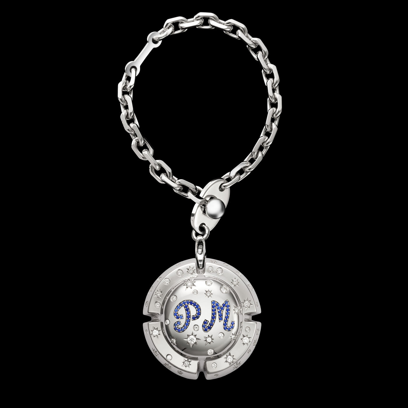 Porte-clef Festif, or, diamants et saphirs
